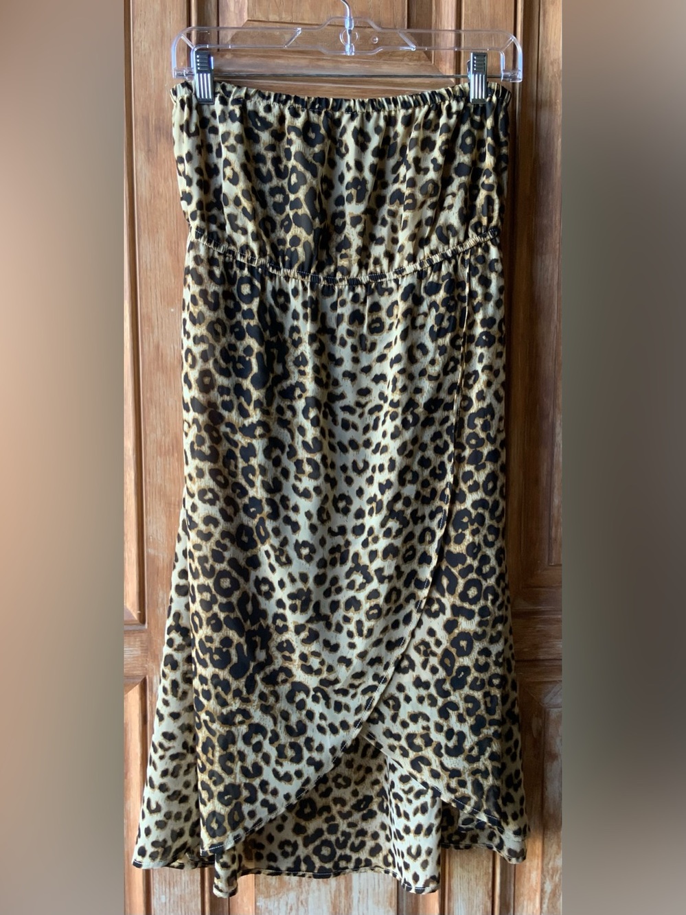 Leopard Print Strapless Dress in Tan and Black